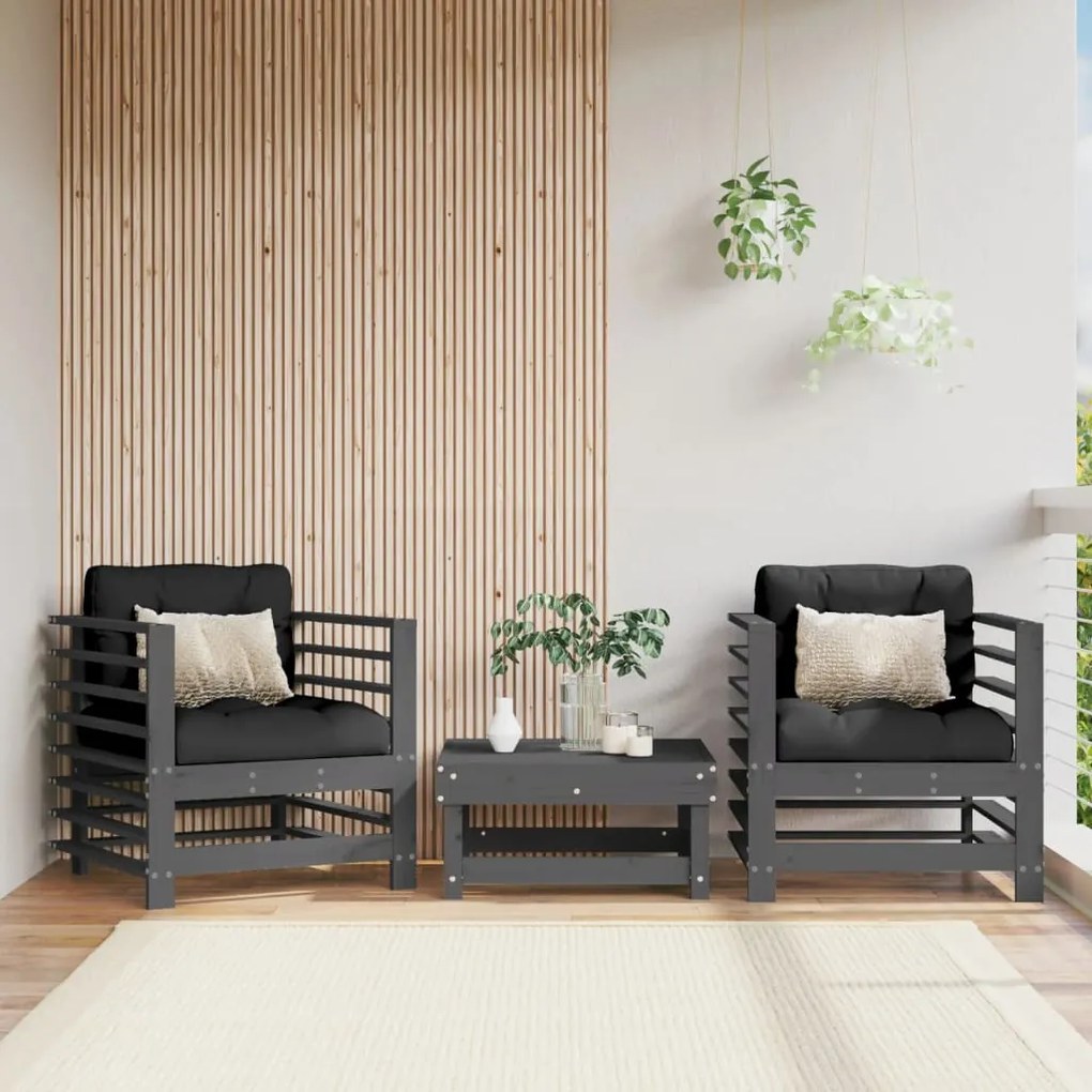 Cadeiras de jardim c/ almofadões 2 pcs pinho maciço cinzento