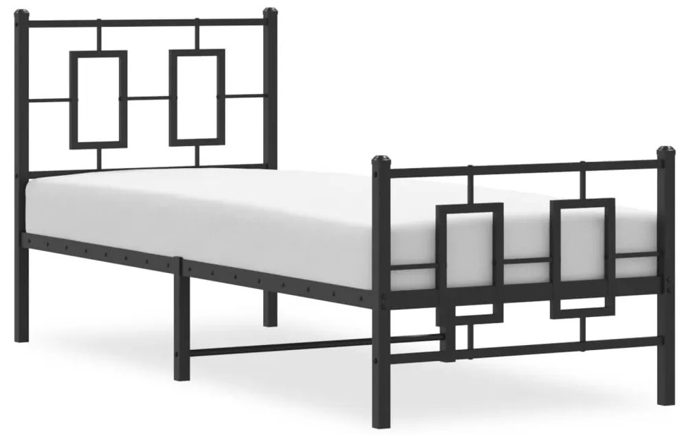 Estrutura de cama com cabeceira e pés 75x190 cm metal preto