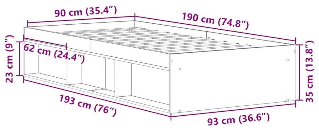 Estrutura de cama 90x190 cm carvalho castanho