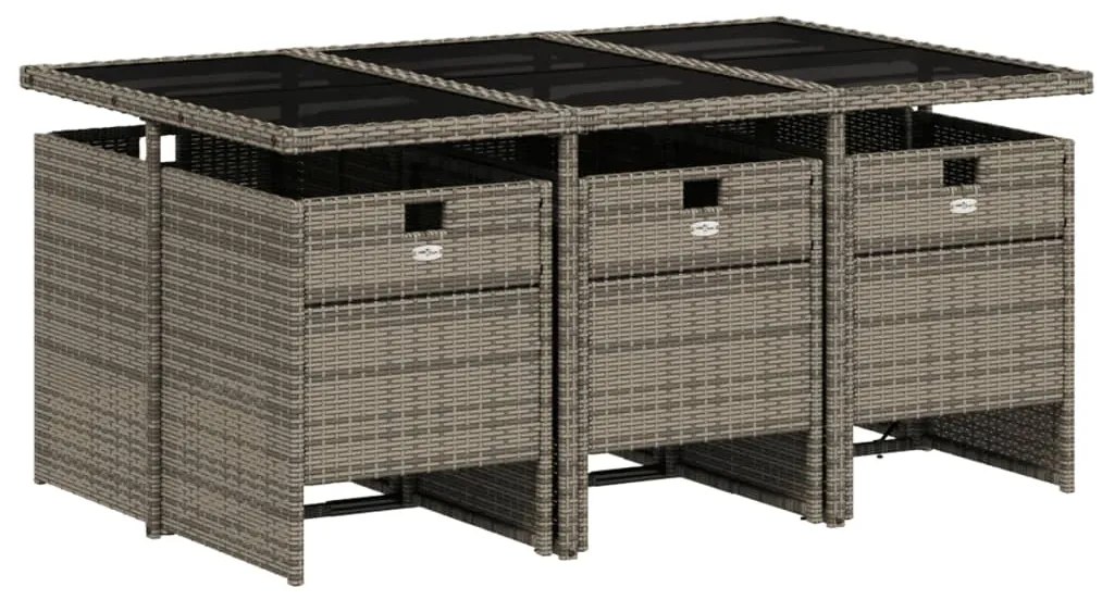 7 pcs conjunto de jantar p/ jardim c/ almofadões vime PE cinza
