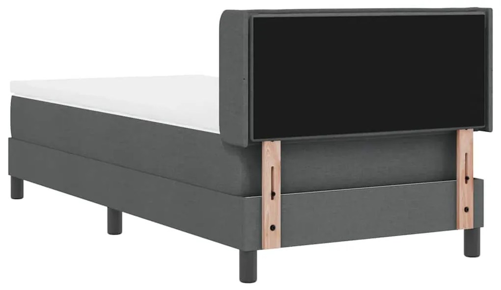 Cama Box Spring com Colchão Cinza Escuro, 90 x 190 cm, Tecido.
