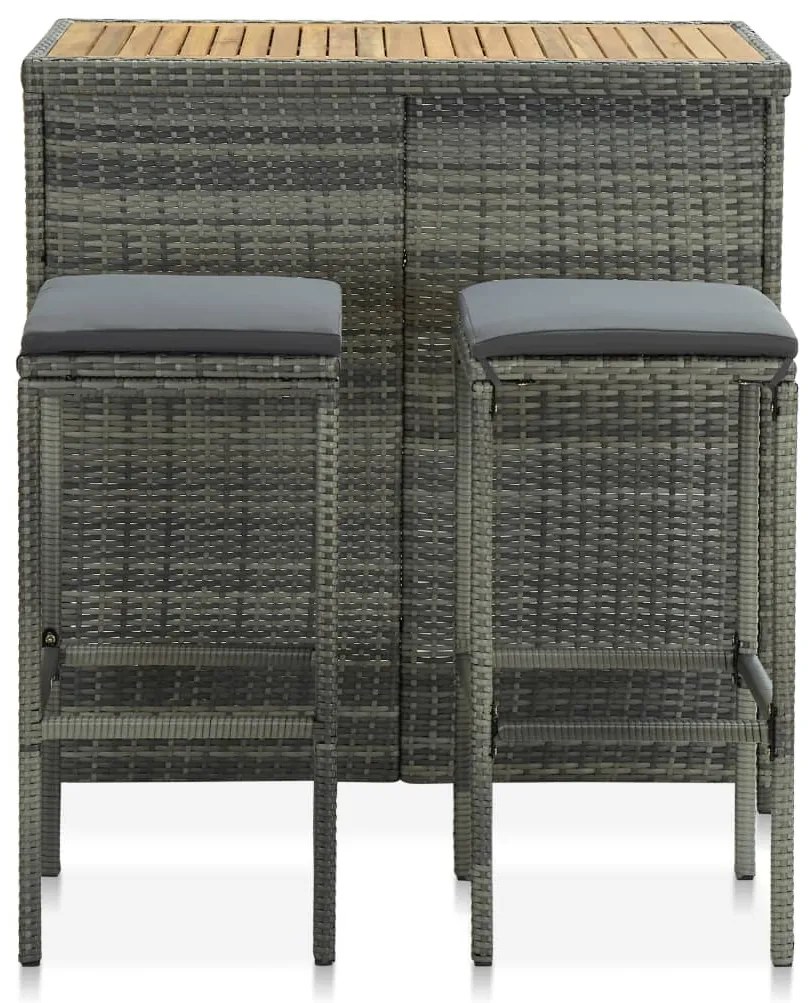 3 pcs conjunto de bar vime PE cinzento