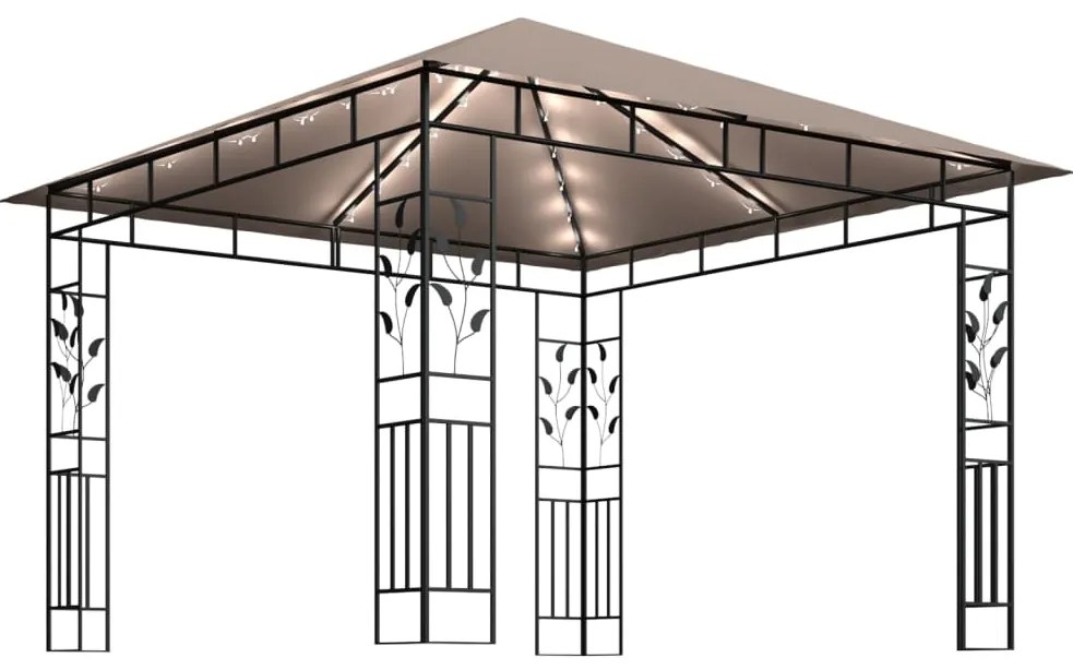 Gazebo c/ mosquiteiro e cordões luzes LED 3x3x2,73m cinza-acas.