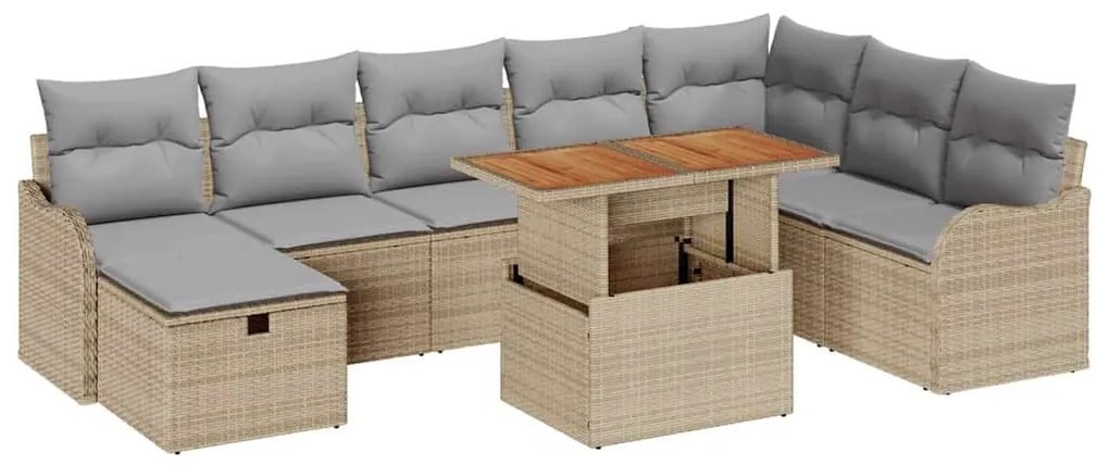Conjunto de Sofá de Jardim de 9 Peças com Almofadas Bege de Rattan Sin