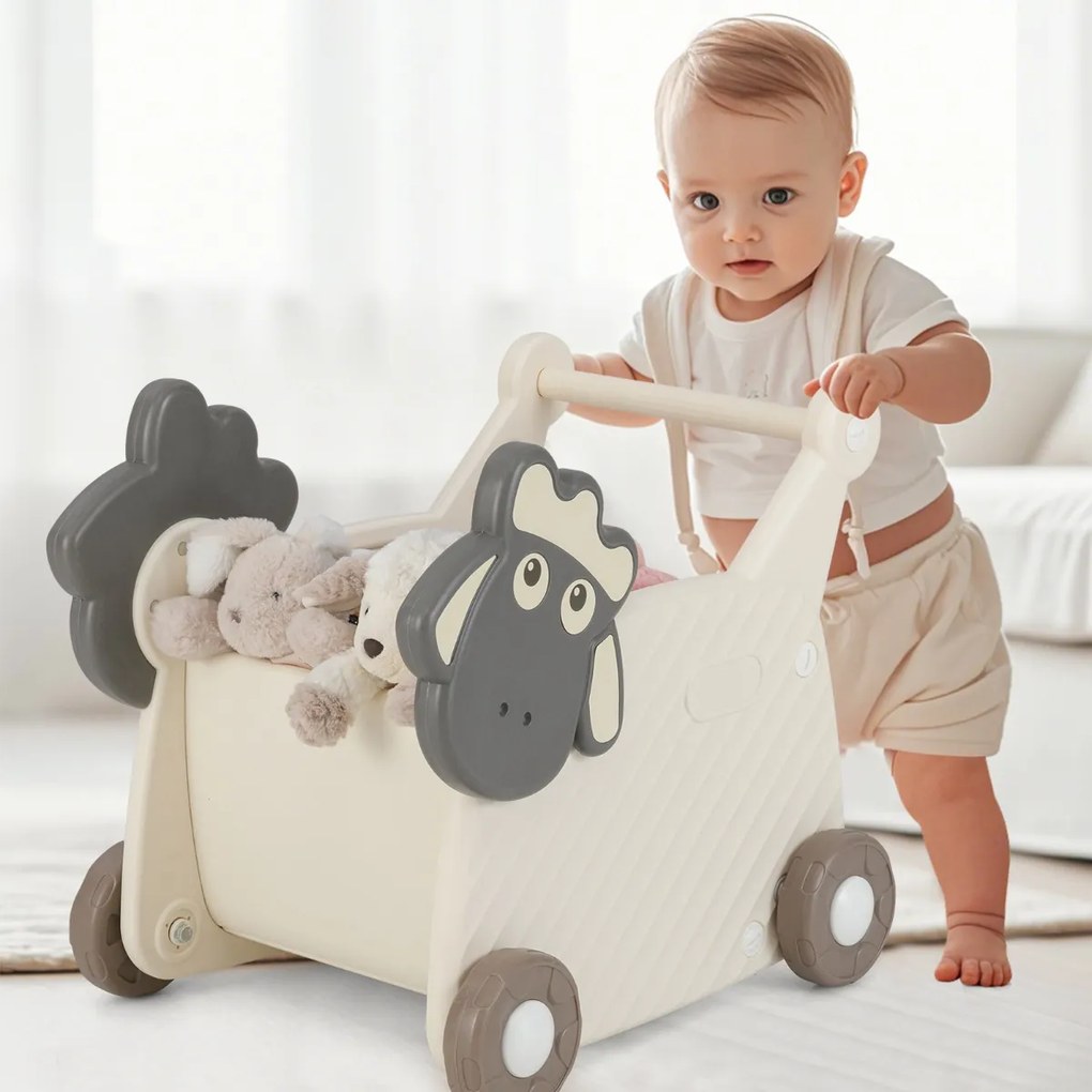 Andador de bebé 3+ anos em forma de ovelha com 4 rodas para desenvolvimento de habilidades 57 x 43 x 49 cm Branco + Cinzento