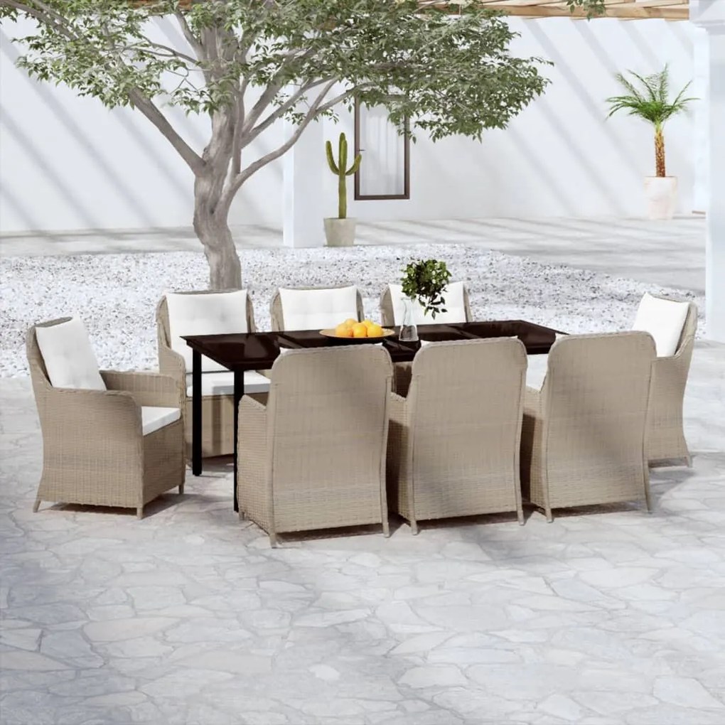 vidaXL 9 pcs conjunto de jantar para jardim castanho