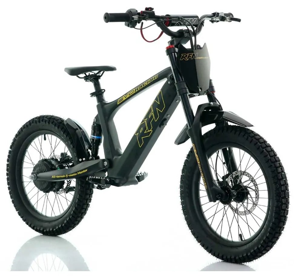 Bicicleta elétrica infantil 500W Roan RXF Evo Racing 18" Preta e Dourada