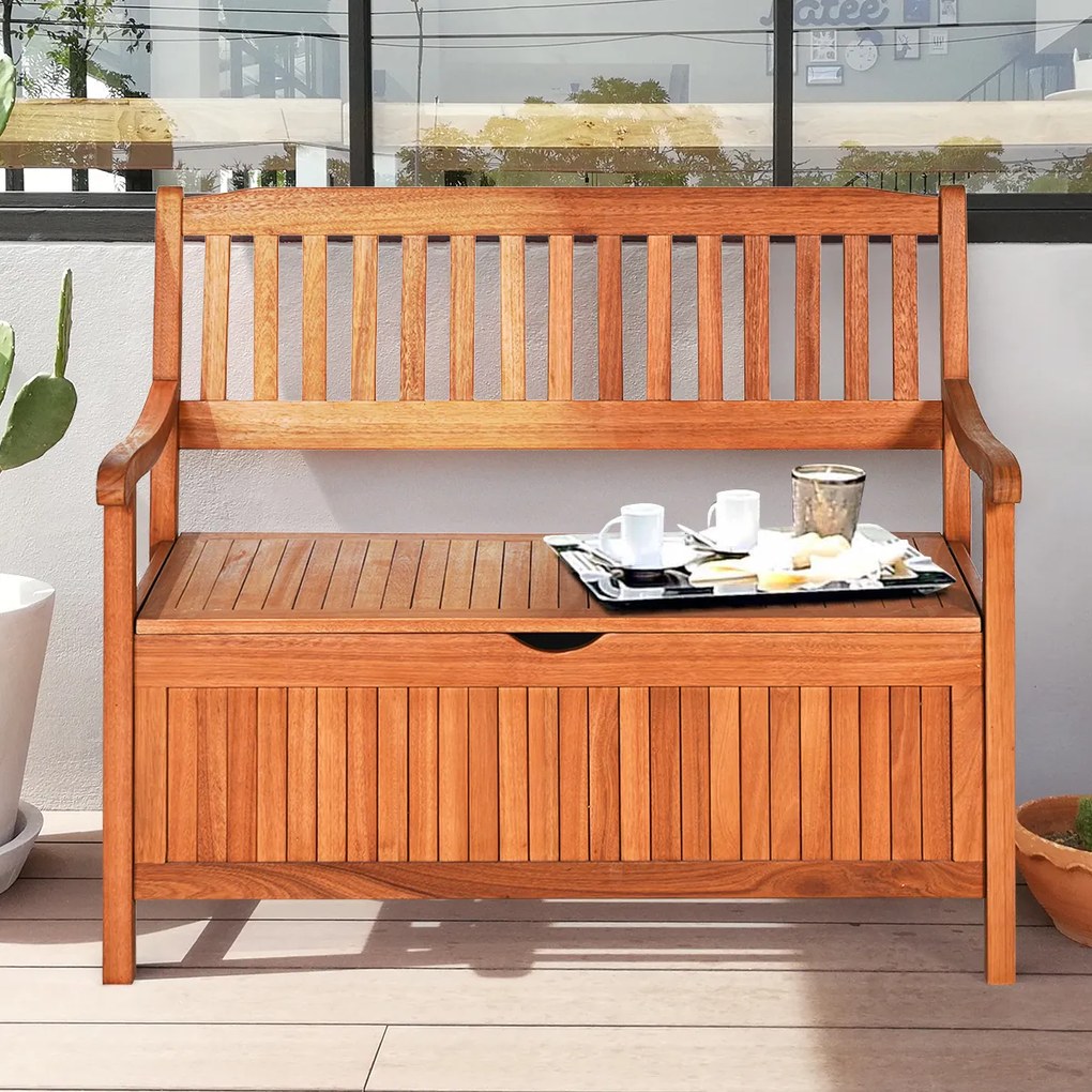 Banco jardim de madeira com arrumação de exterior com revestimento interior amovível para pátio, jardim, varanda 107 x 59 x 90 cm Teca