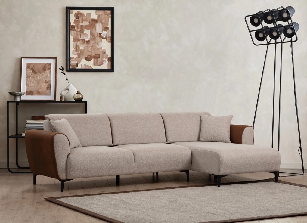 Sofá-cama de canto Aren – Bege e Canela – 150 x 260 cm