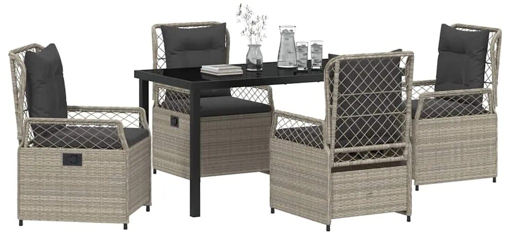 Conjunto de Jantar de Jardim com 5 peças em Polyrattan Cinza Claro