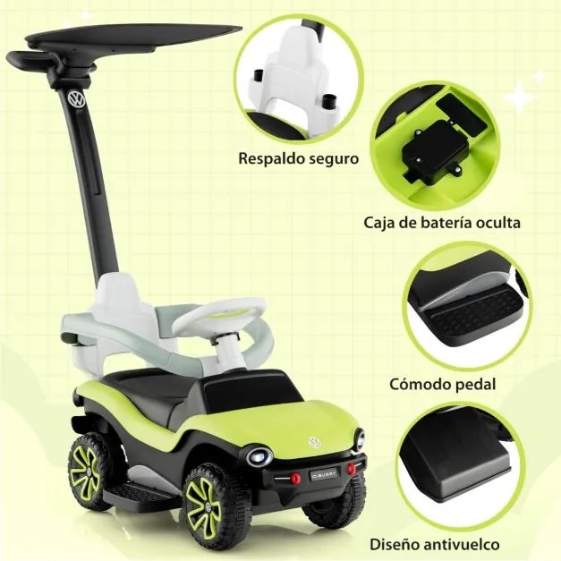 Andarilho bebés de Passeio 3 em 1 Volkswagen com 3 Posições Guiador Ajustável Toldo 96x40x93cm Verde