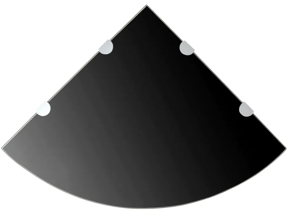 Prateleira canto, suportes cromados, vidro preto 45x45cm