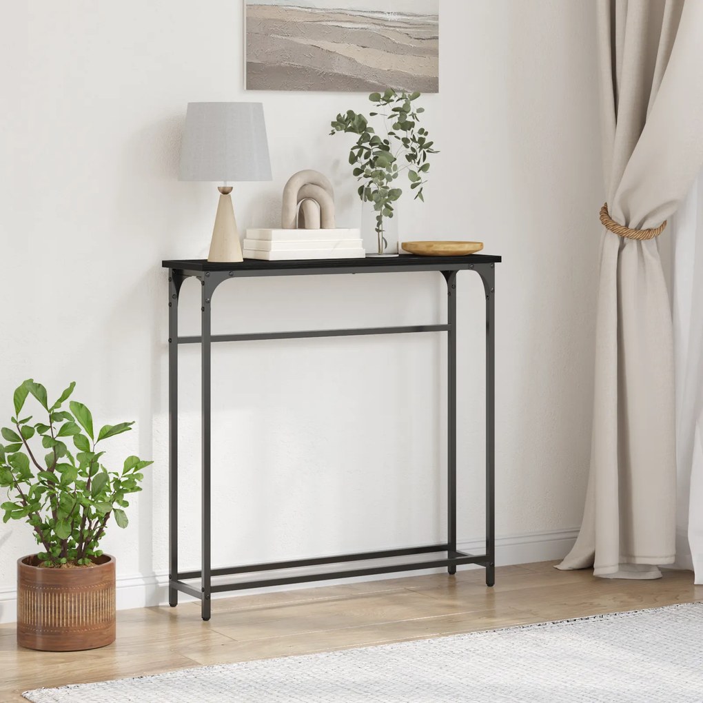 Mesa Console Preto Carvalhos 75x19,5x75 cm Madeira Prensada