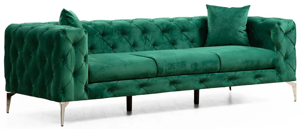 Sofá de 3 Lugares com Pernas em Metal Cromado – Francisca – Verde – 23