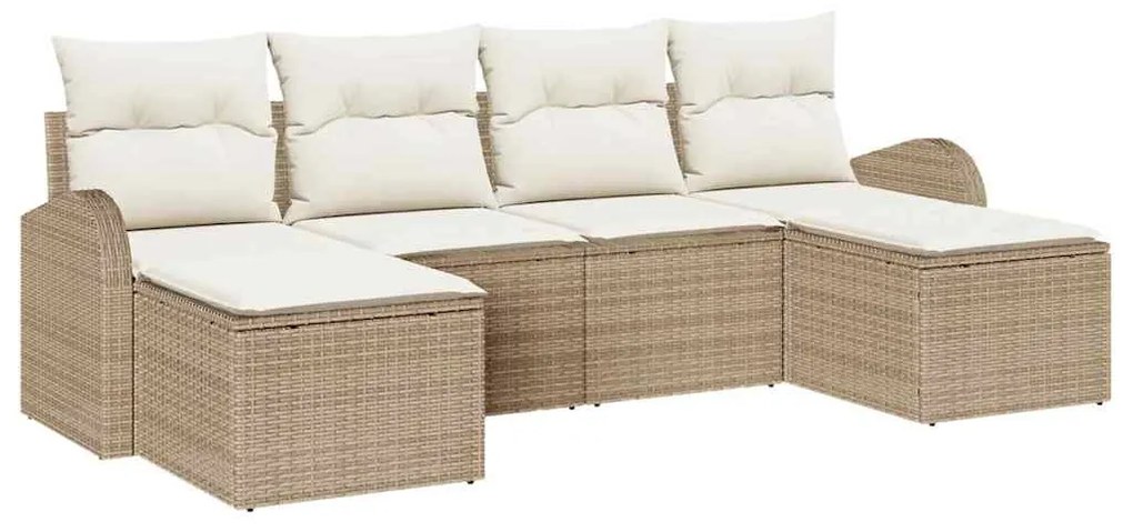 Conjunto de Sofá de Jardim com 6 Peças e Almofadas Beiges em Rattan