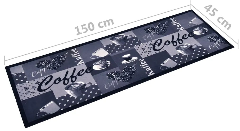 Tapete de cozinha lavável com design café 45x150 cm azul