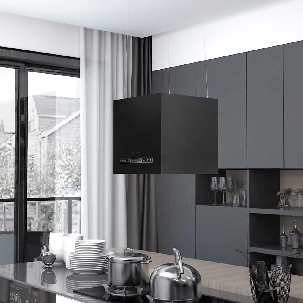 Exaustor de ilha suspenso ecrã tátil LCD 37cm aço revestido pó