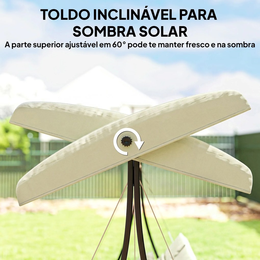 Baloiço de Jardim Exterior de 3 Lugares com Toldo Ajustável e Estrutura de Aço 202x115x168 cm Bege