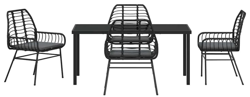 Conjunto de Jantar de Jardim com 5 Peças e Almofadas, Ratan Preto