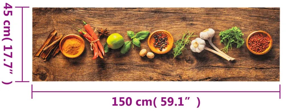 Tapete de cozinha lavável 45x150 cm veludo padrão especiarias