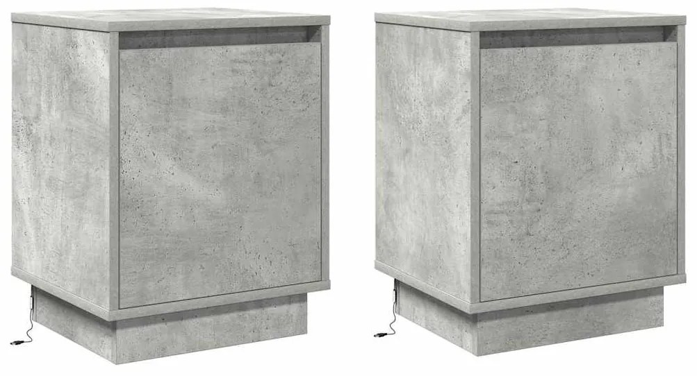 Mesas de cabeceira com luzes LED 2 pcs Cinza Concreto 39x34,5x50 cm
