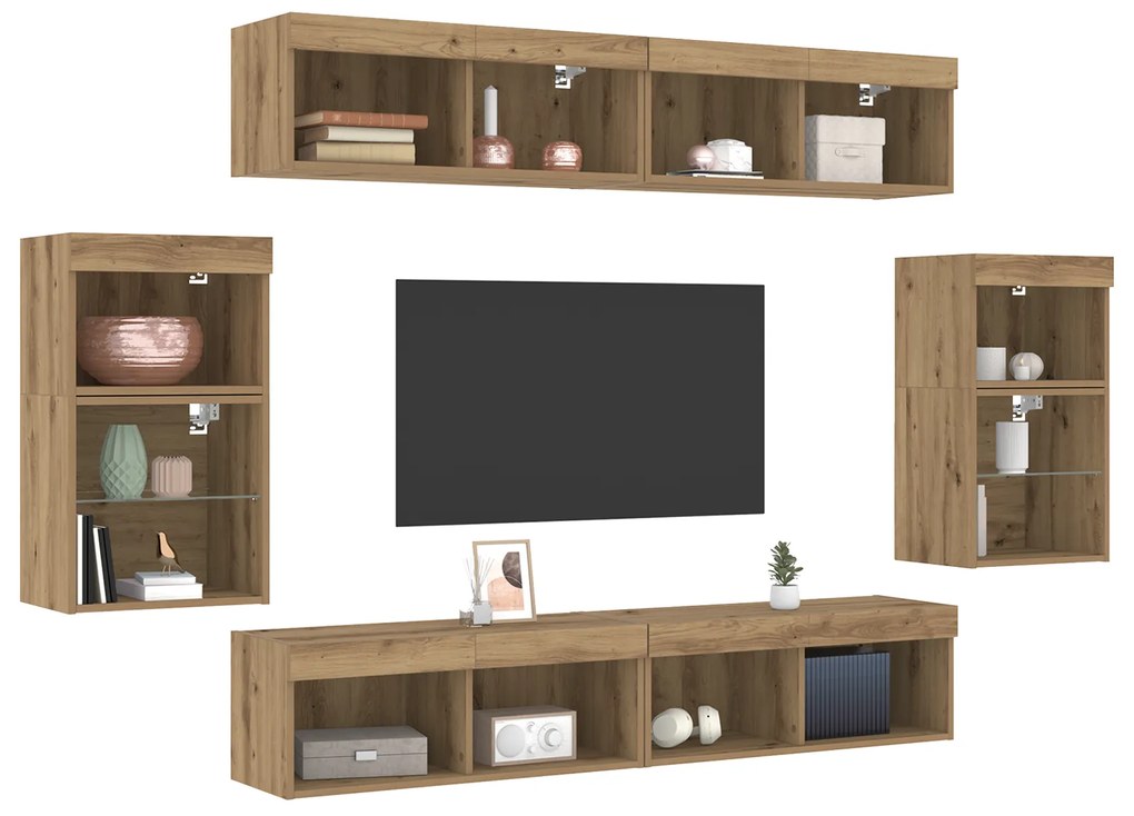 Unidades de TV com 8 peças, LED e Madeira Engenharia Carvalho Artesana
