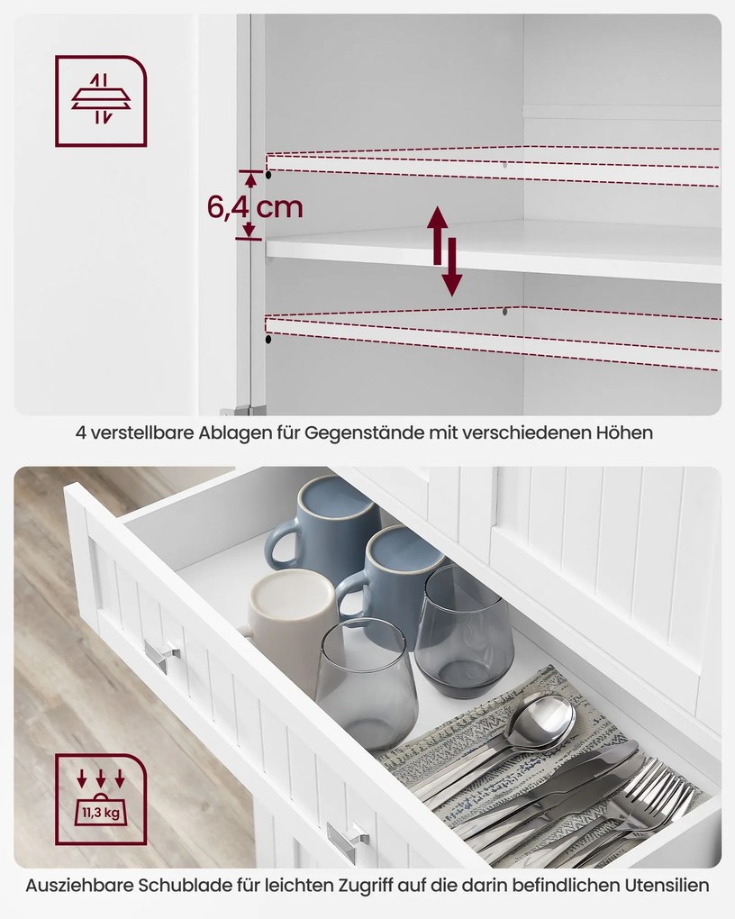 Armário de cozinha com prateleiras e gavetas 40 x 76 x 182,1 cm Branco