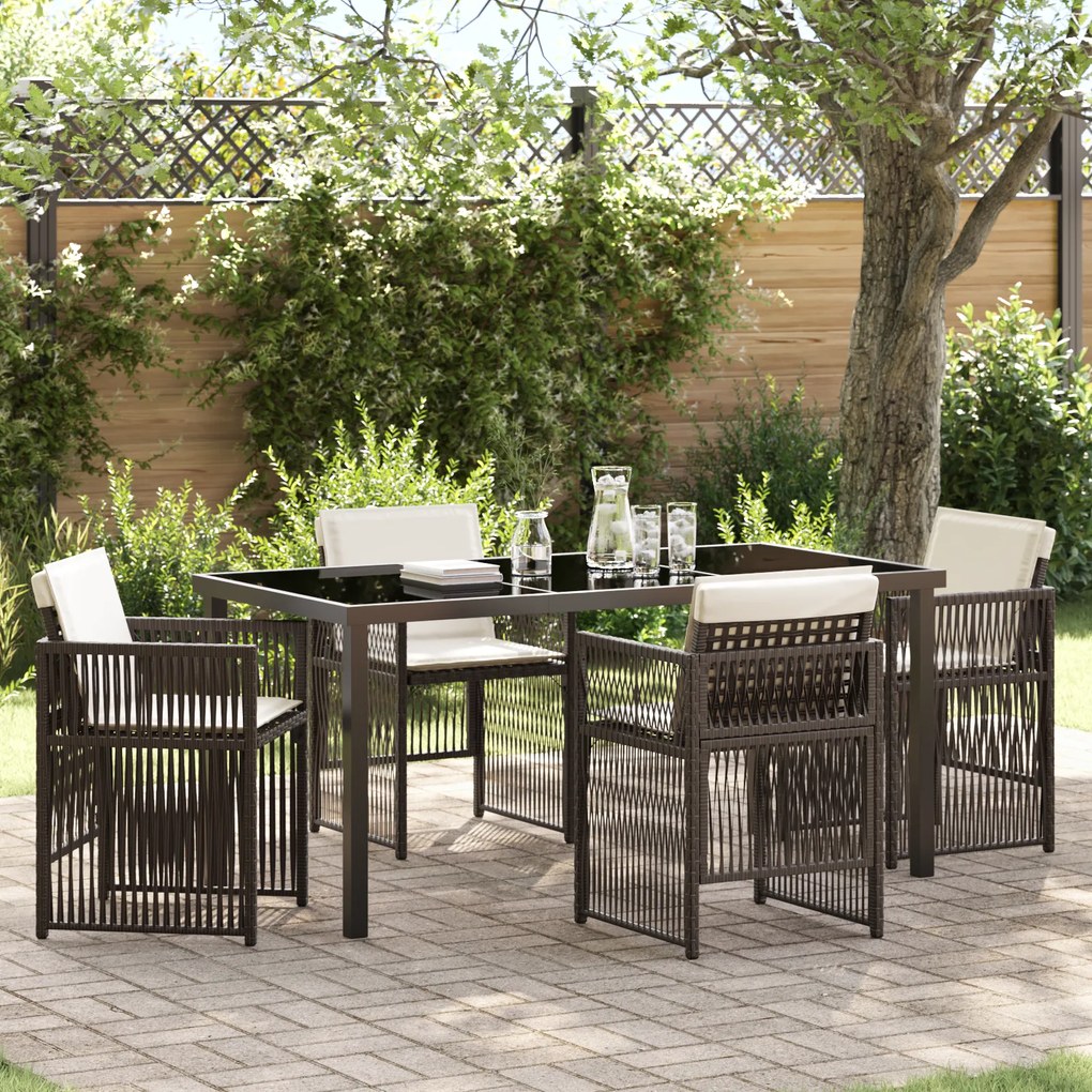Conjunto de Jantar de Jardim vidaXL com Almofadas Castanho Polirattan