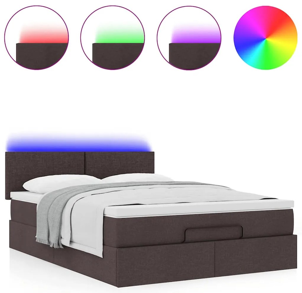 Estrutura cama otomana colchão 140x200cm tecido castanho escuro