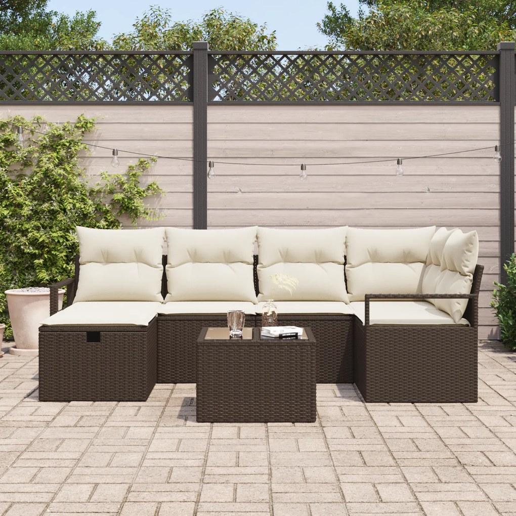 Conjunto de Sofá de Jardim vidaXL com Almofadas Castanho Rattan Sintét