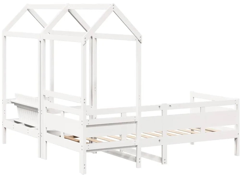 Conj. sofá-cama e banco c/ telhado 90x190cm pinho maciço branco