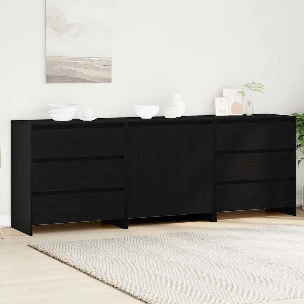 vidaXL Buffet 3 pcs Preto 70 x 41 x 75 cm Madeira processada