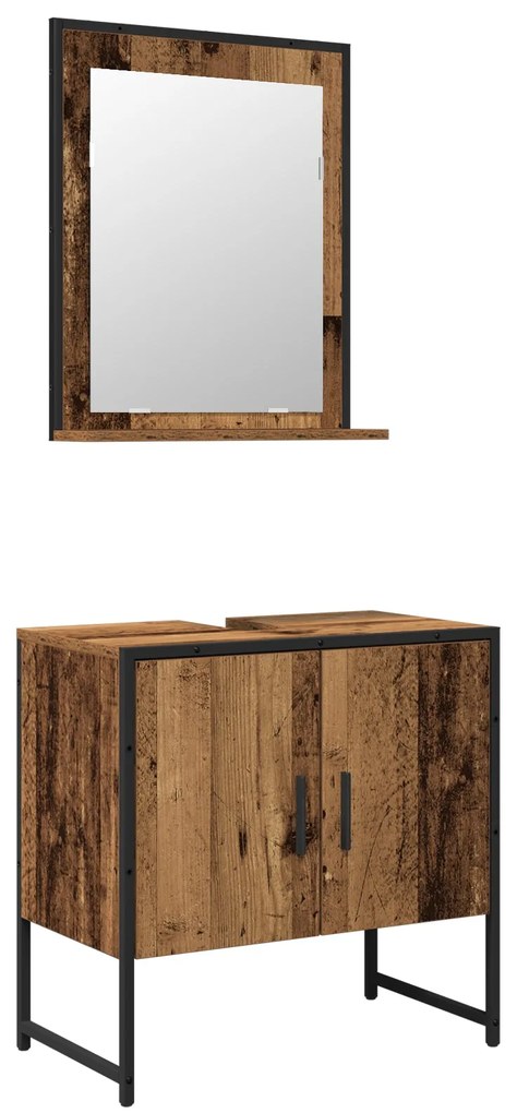 Conjunto de Armário de Banheiro de 2 Peças Madeira Envelhecida