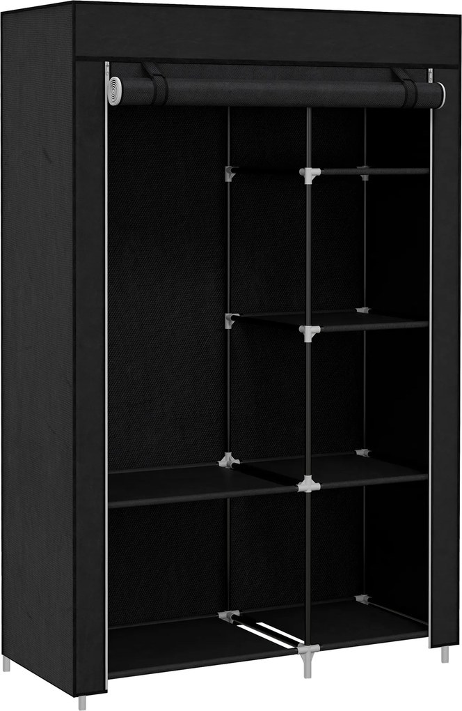 Guarda roupa de Tecido Dobrável com 6 Prateleiras e 1 Barra de Pendurar para Dormitório Vestidor 103x43x162,5 cm Preto