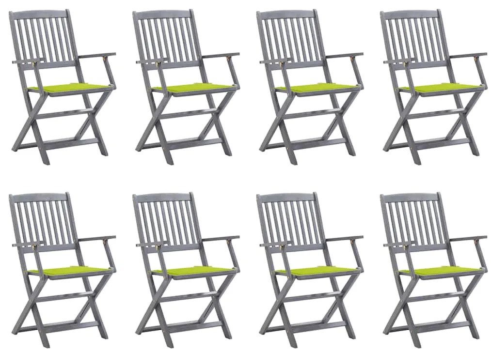 vidaXL Cadeiras de exterior dobráveis 8pcs c/ almofadões acácia maciça