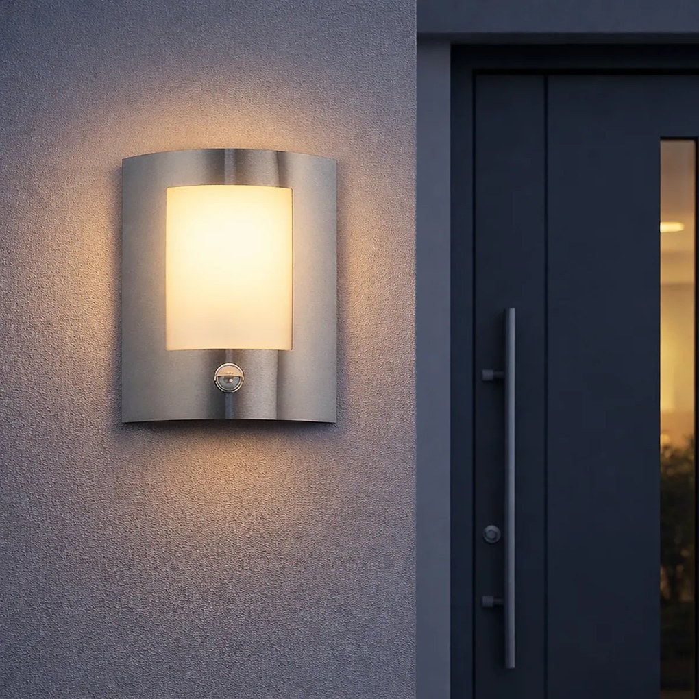 Candeeiro de parede exterior moderno em aço com sensor de movimento IP44 - Emmerald 1