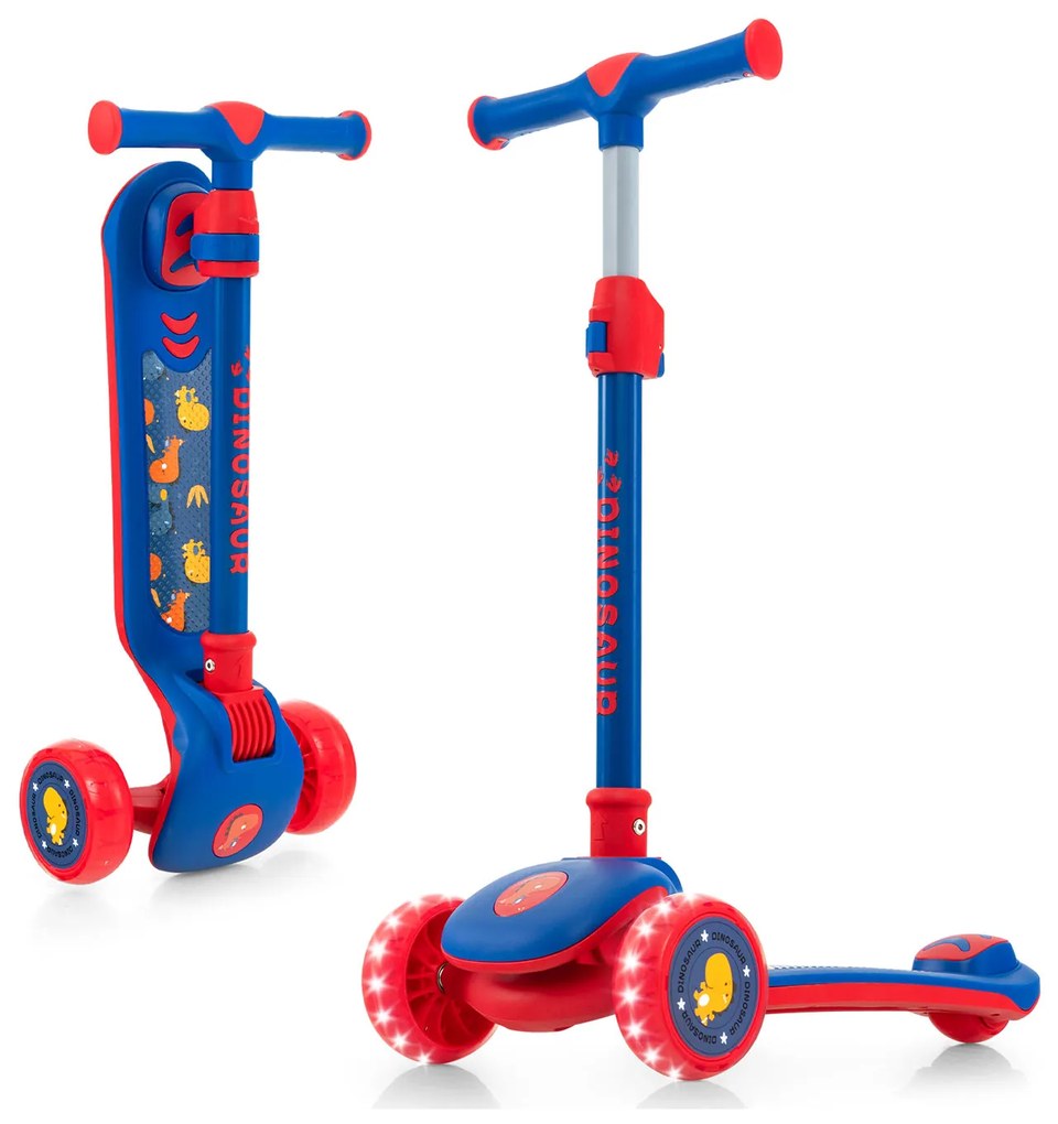 Scooter infantil dobrável com plataforma extra larga e rodas de PU iluminadas por LED - Rosa