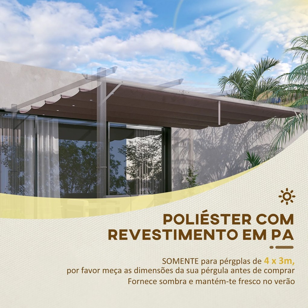 Cobertura para Pérgola 3,5x2,5 m Teto de Substituição Retrátil para Pérgola com 10 Orifícios de Drenagem Café