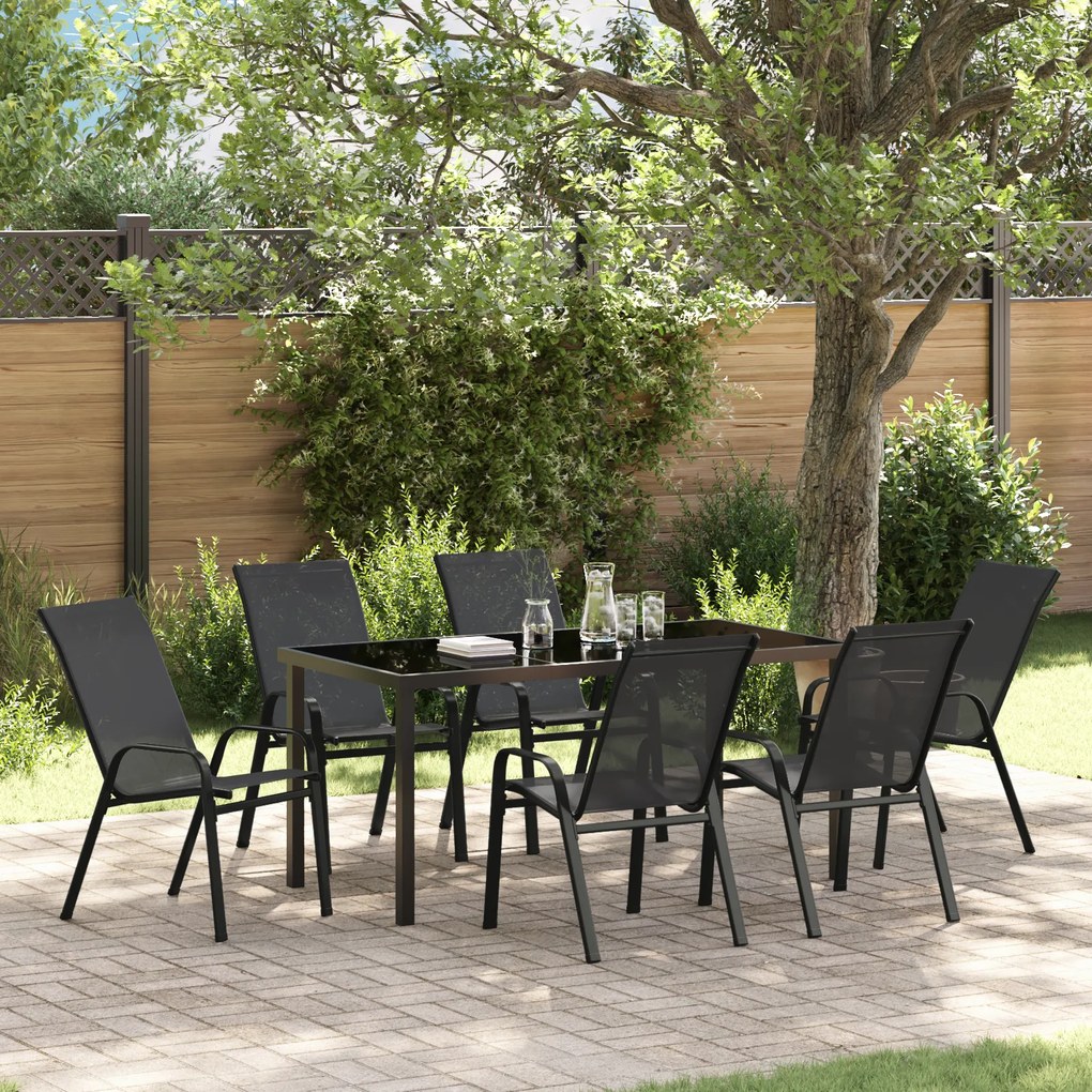 Conjunto de Jantar de Jardim vidaXL 7 Peças Preto Textilene e Aço