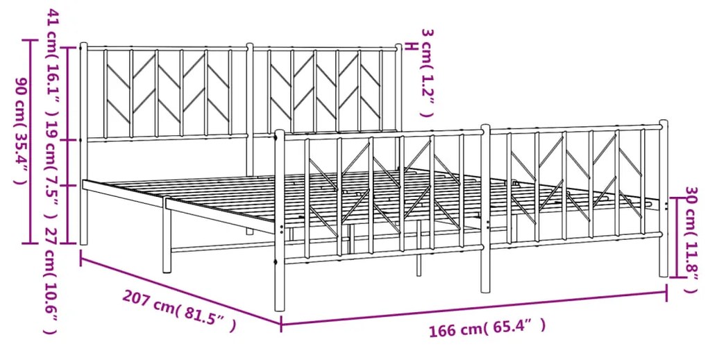 Estrutura de cama com cabeceira e pés 160x200 cm metal branco