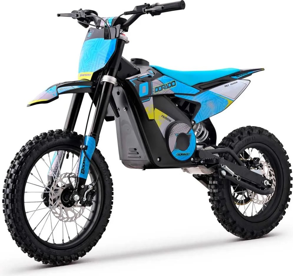 Mini moto elétrica para crianças velocidade até 38 km/h aprox. C/Limitador 1600W DORADO PD7 14/12" Azul