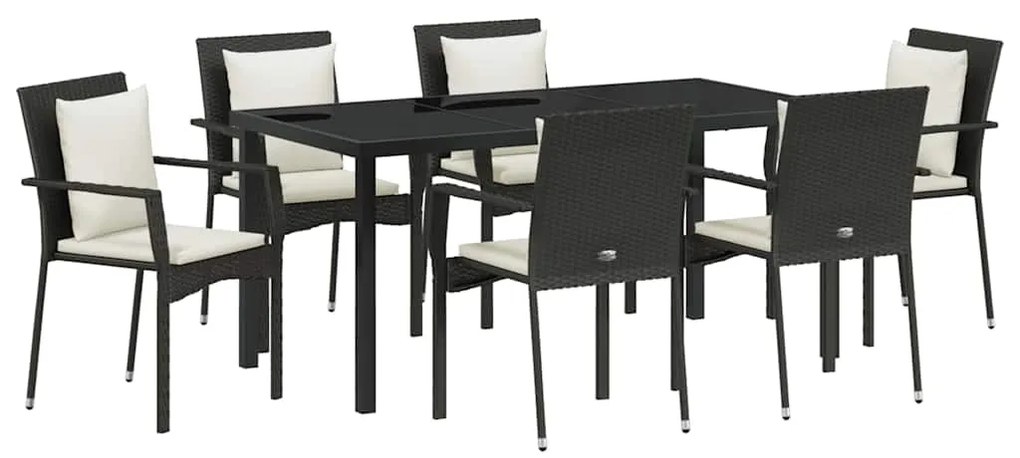 Conjunto de Jantar de Jardim 7 pcs Preto 160 x 80 x 73 cm