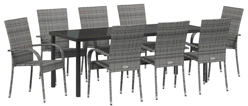 Conjunto de Jantar para Jardim 9 pcs Cinzento Rattan de PE