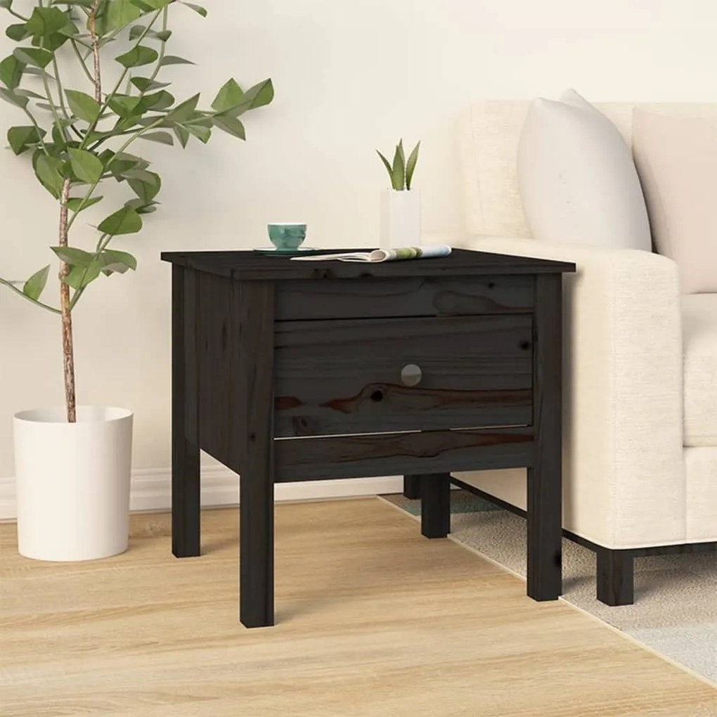 vidaXL Mesa de apoio 50x50x49 cm pinho maciço preto