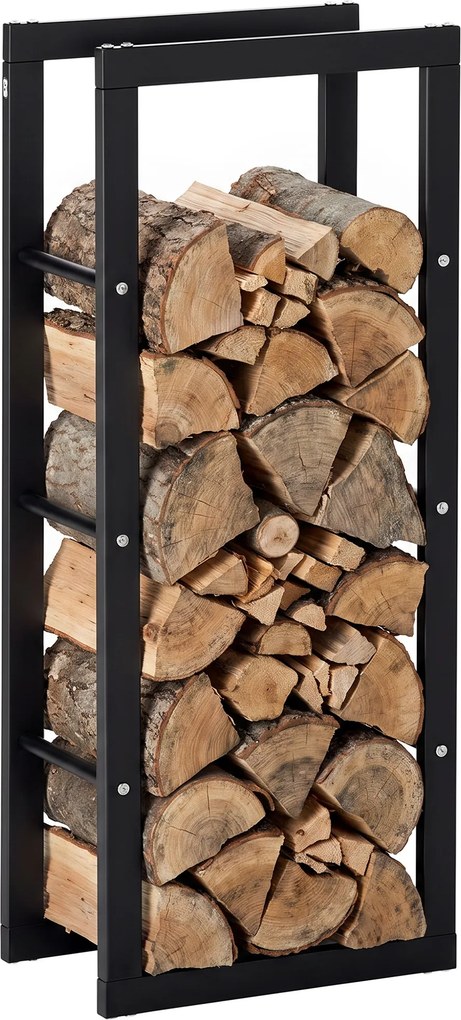 HOMCOM Suporte para Lenha de Metal Porta Lenha Metálico para Interior e Exterior Carga Máxima 100 kg 40x25x100 cm Preto | Aosom Portugal