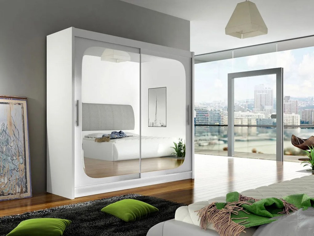 Roupeiro Closico Pallor VIII, Branco, 215x180x58cm, 153 kg, Portas para roupeiro: Deslizante, Número de prateleiras: 5, Número de prateleiras: 5