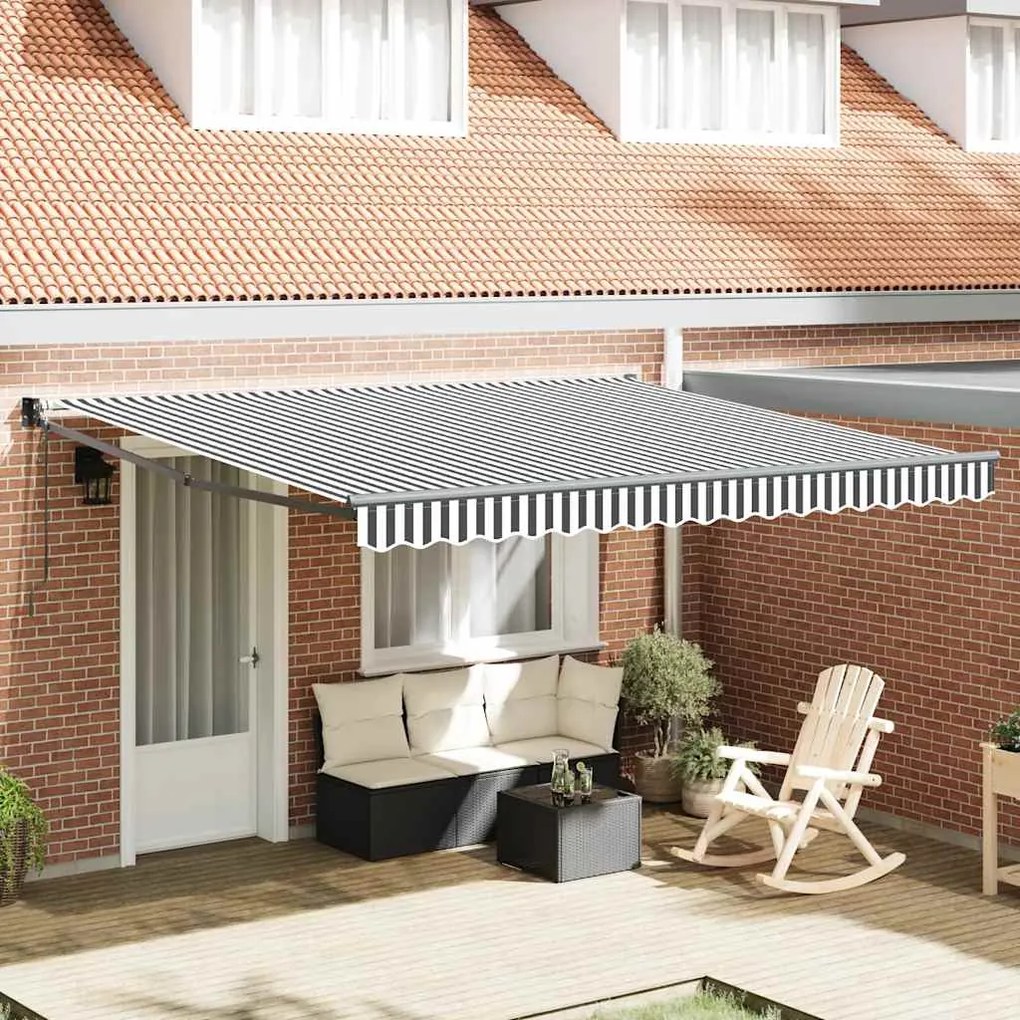 Toldo retrátil 4x3 m tecido e alumínio antracite e branco