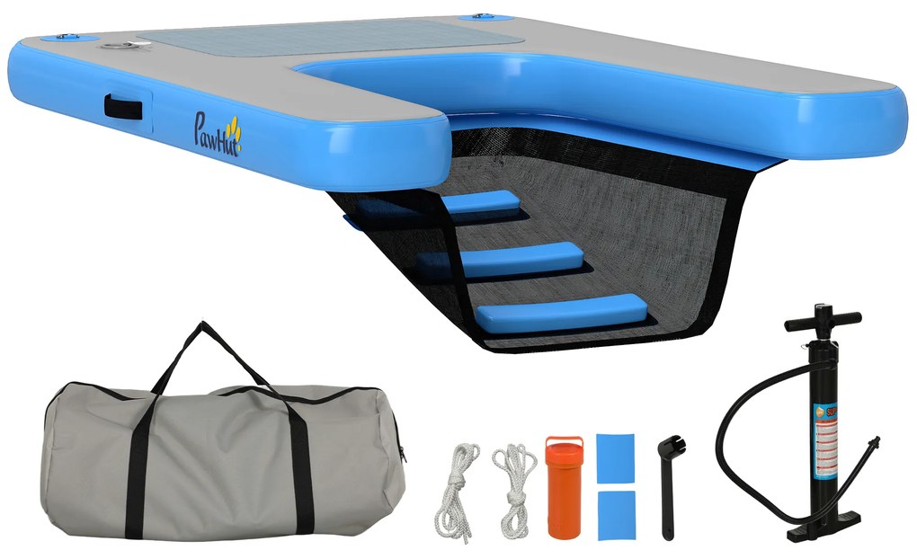 Pawhut Rampa Inflável para Bote para Cães Plataforma Flutuante para Esportes Náuticos 120x90x10 cm Azul e Cinza | Aosom Portugal