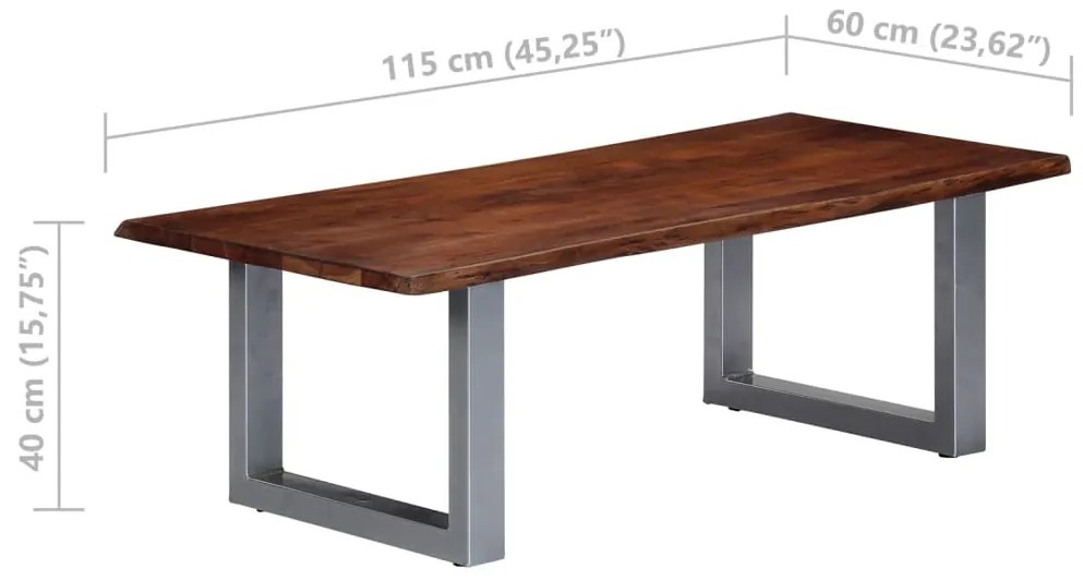 Mesa de centro com arestas vivas 115x60x40 cm acácia maciça