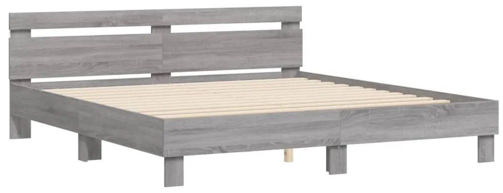 Estrutura cama c/ cabeceira/luzes LED 180x200cm cinzento sonoma